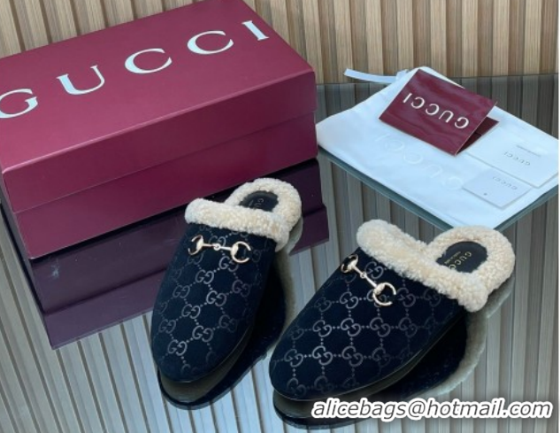 Durable Gucci Princetown Suede and Wool Flat Loafers with Horsebit GG121802 Black 2026