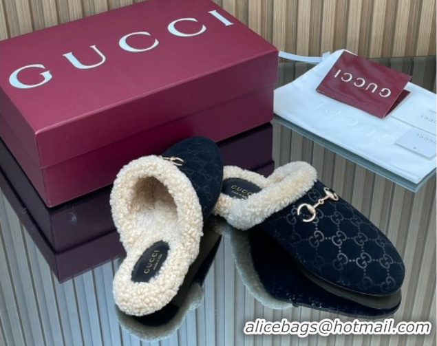 Durable Gucci Princetown Suede and Wool Flat Loafers with Horsebit GG121802 Black 2026