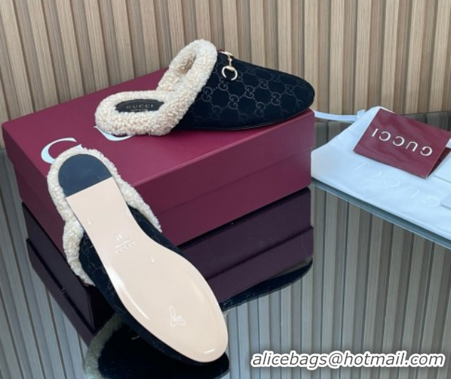 Durable Gucci Princetown Suede and Wool Flat Loafers with Horsebit GG121802 Black 2026