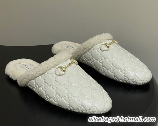 Pretty Style Gucci Princetown GG Leather and Wool Flat Loafers with Horsebit GG121802 White 2026