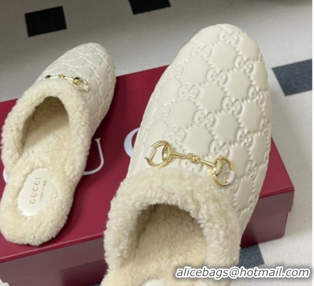 Pretty Style Gucci Princetown GG Leather and Wool Flat Loafers with Horsebit GG121802 White 2026