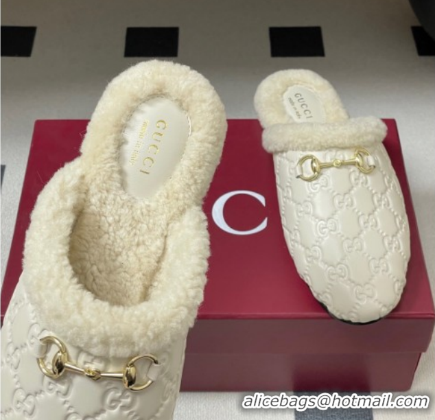 Pretty Style Gucci Princetown GG Leather and Wool Flat Loafers with Horsebit GG121802 White 2026