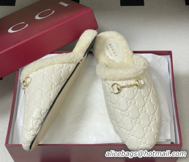 Pretty Style Gucci Princetown GG Leather and Wool Flat Loafers with Horsebit GG121802 White 2026