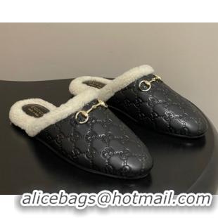 Top Grade Gucci Princetown GG Leather and Wool Flat Loafers with Horsebit GG121802 Black 2026
