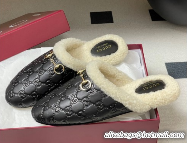 Top Grade Gucci Princetown GG Leather and Wool Flat Loafers with Horsebit GG121802 Black 2026