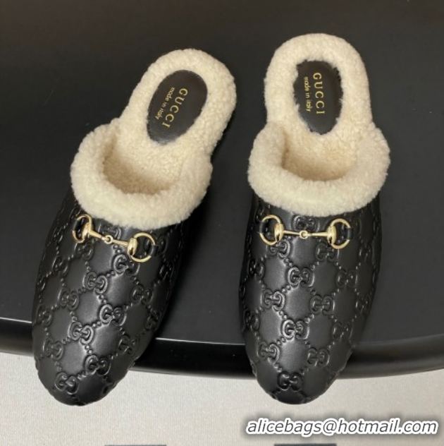 Top Grade Gucci Princetown GG Leather and Wool Flat Loafers with Horsebit GG121802 Black 2026