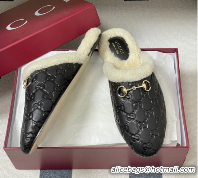 Top Grade Gucci Princetown GG Leather and Wool Flat Loafers with Horsebit GG121802 Black 2026