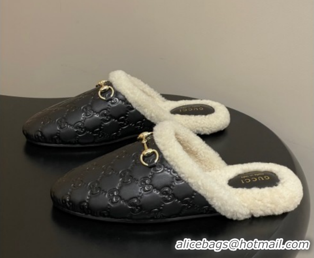 Top Grade Gucci Princetown GG Leather and Wool Flat Loafers with Horsebit GG121802 Black 2026