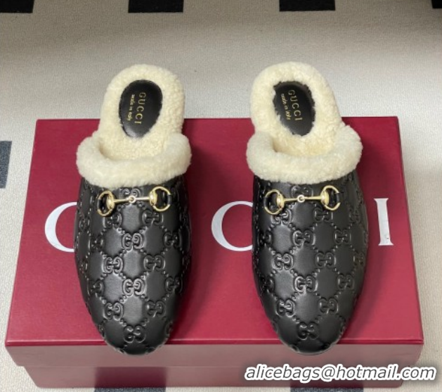 Top Grade Gucci Princetown GG Leather and Wool Flat Loafers with Horsebit GG121802 Black 2026