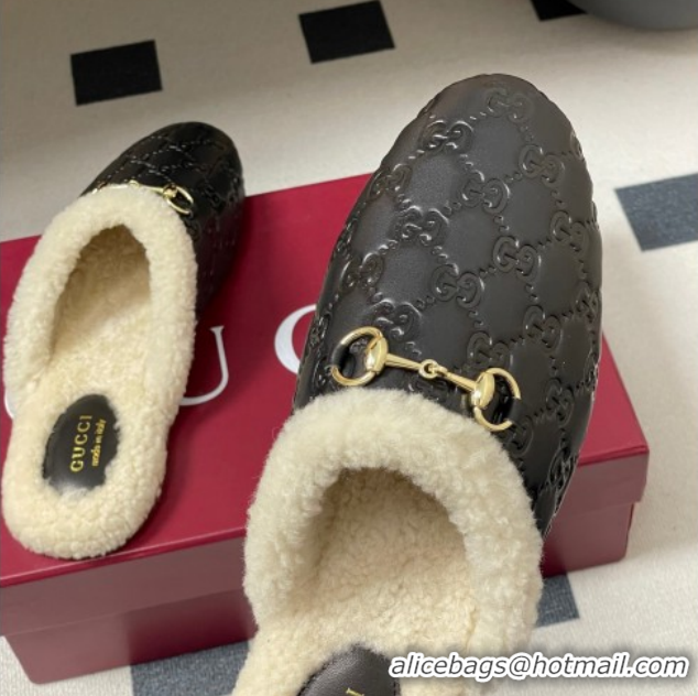 Top Grade Gucci Princetown GG Leather and Wool Flat Loafers with Horsebit GG121802 Black 2026