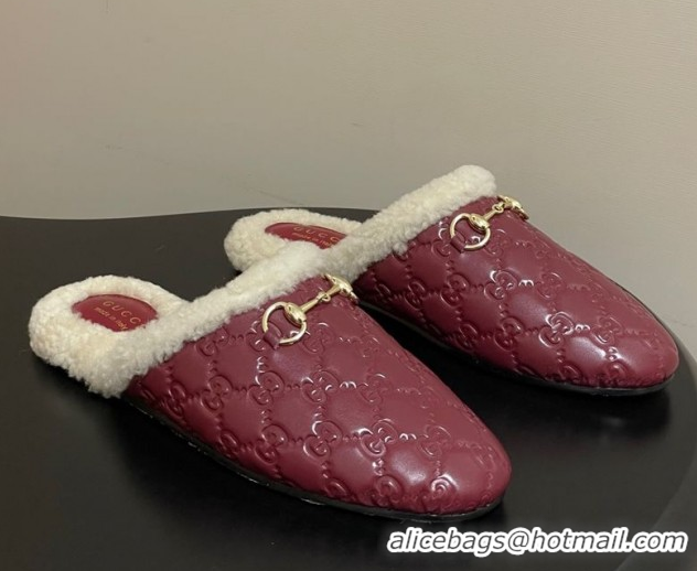 Good Product Gucci Princetown GG Leather and Wool Flat Loafers with Horsebit GG121802 Red 2026