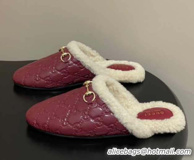 Good Product Gucci Princetown GG Leather and Wool Flat Loafers with Horsebit GG121802 Red 2026