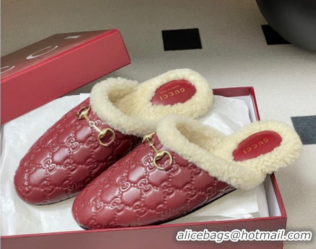 Good Product Gucci Princetown GG Leather and Wool Flat Loafers with Horsebit GG121802 Red 2026