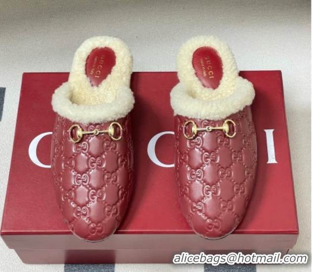 Good Product Gucci Princetown GG Leather and Wool Flat Loafers with Horsebit GG121802 Red 2026
