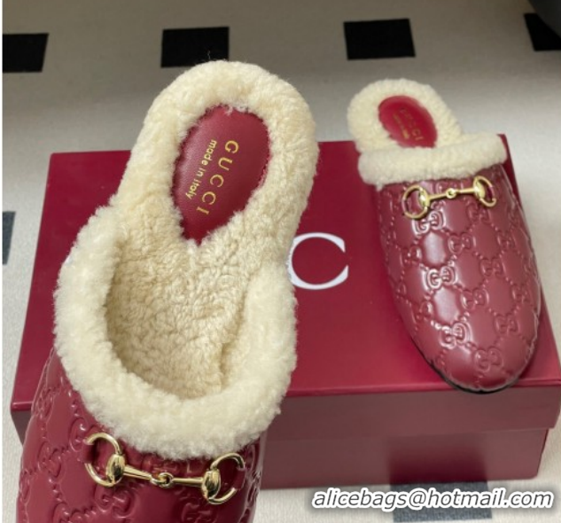 Good Product Gucci Princetown GG Leather and Wool Flat Loafers with Horsebit GG121802 Red 2026