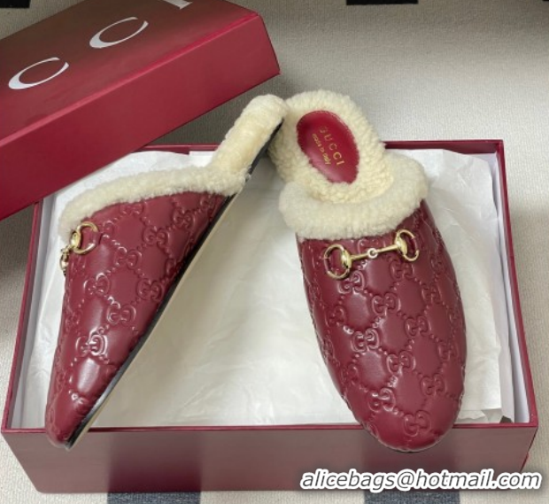 Good Product Gucci Princetown GG Leather and Wool Flat Loafers with Horsebit GG121802 Red 2026