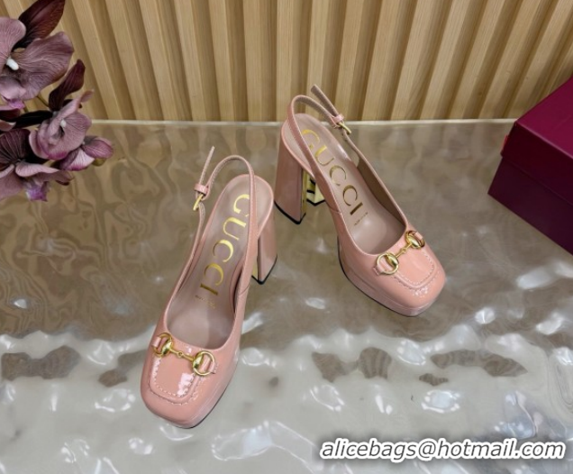 Popular Style Gucci Patent Leather Platform Slingbacks Pump 11cm with Horsebit GG121803 Light Pink 2026