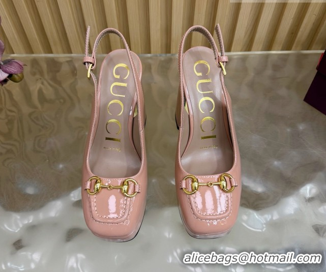 Popular Style Gucci Patent Leather Platform Slingbacks Pump 11cm with Horsebit GG121803 Light Pink 2026