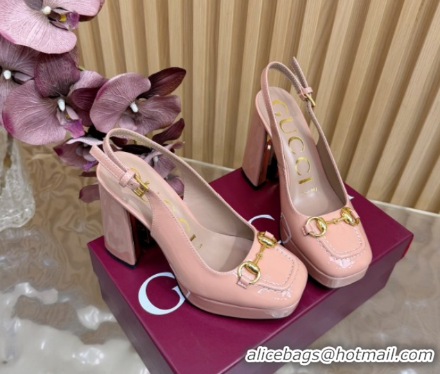 Popular Style Gucci Patent Leather Platform Slingbacks Pump 11cm with Horsebit GG121803 Light Pink 2026