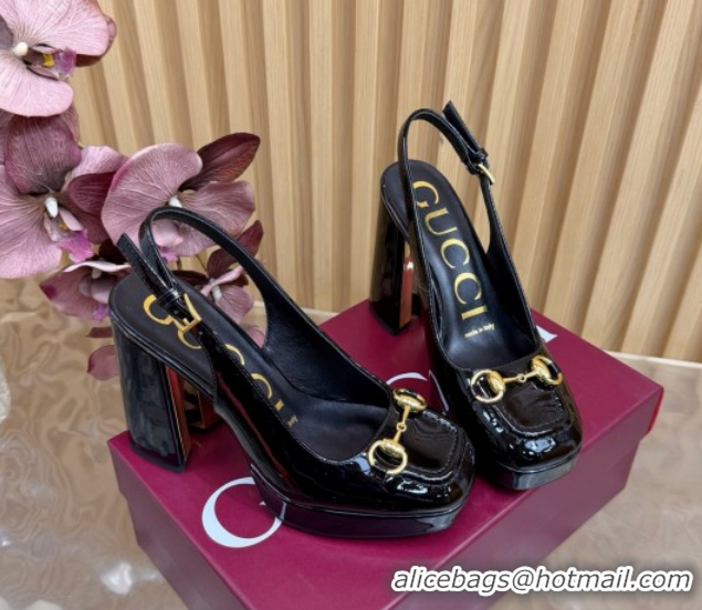 Luxury Discount Gucci Patent Leather Platform Slingbacks Pump 11cm with Horsebit GG121803 Black 2026