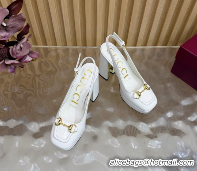 Cheap Price Gucci Patent Leather Platform Slingbacks Pump 11cm with Horsebit GG121803 White 2026