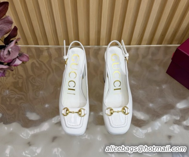 Cheap Price Gucci Patent Leather Platform Slingbacks Pump 11cm with Horsebit GG121803 White 2026