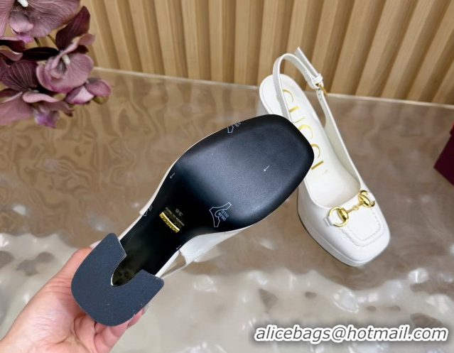 Cheap Price Gucci Patent Leather Platform Slingbacks Pump 11cm with Horsebit GG121803 White 2026