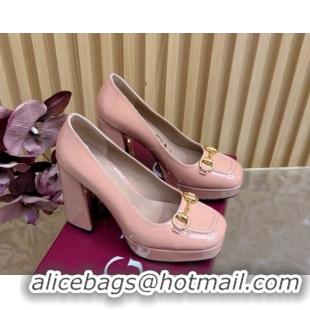 Grade Quality Gucci Patent Leather Platform Pumps 11cm with Horsebit GG121803 Light Pink 2026