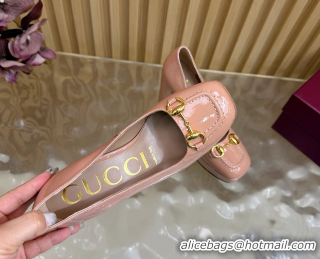 Grade Quality Gucci Patent Leather Platform Pumps 11cm with Horsebit GG121803 Light Pink 2026