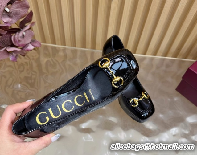 Best Price Gucci Patent Leather Platform Pumps 11cm with Horsebit GG121803 Black 2026
