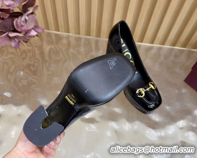 Best Price Gucci Patent Leather Platform Pumps 11cm with Horsebit GG121803 Black 2026