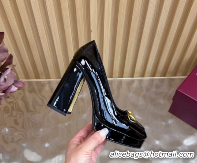 Best Price Gucci Patent Leather Platform Pumps 11cm with Horsebit GG121803 Black 2026