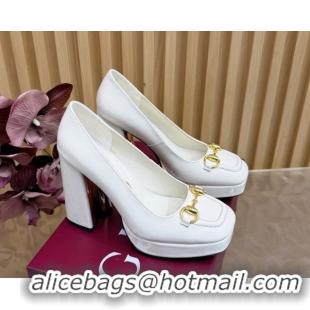 Good Quality Gucci Patent Leather Platform Pumps 11cm with Horsebit GG121803 White 2026