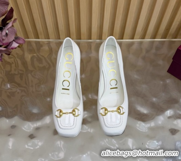 Good Quality Gucci Patent Leather Platform Pumps 11cm with Horsebit GG121803 White 2026