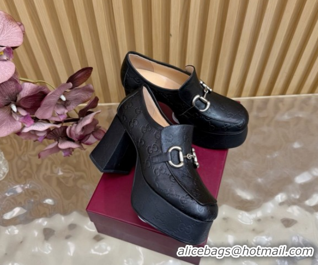 Classic Hot Gucci GG Leather Platform Pumps 9cm with Horsebit GG121804 Black 2026