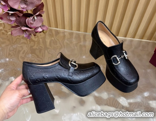Classic Hot Gucci GG Leather Platform Pumps 9cm with Horsebit GG121804 Black 2026