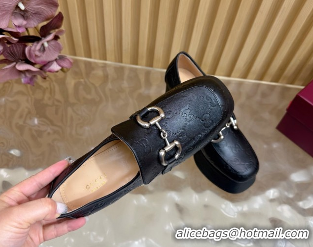 Classic Hot Gucci GG Leather Platform Pumps 9cm with Horsebit GG121804 Black 2026