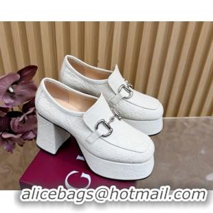 Lower Price Gucci GG Leather Platform Pumps 9cm with Horsebit GG121804 White 2026