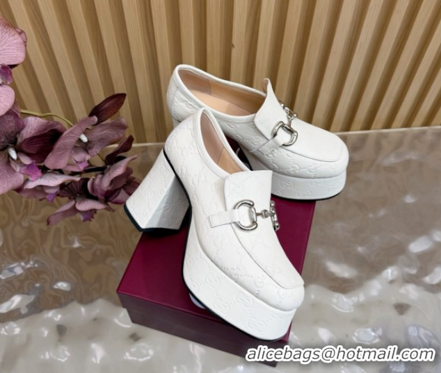 Lower Price Gucci GG Leather Platform Pumps 9cm with Horsebit GG121804 White 2026