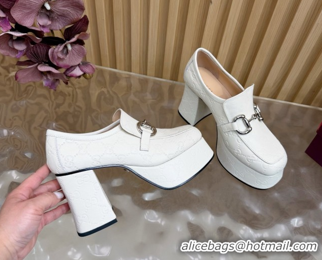 Lower Price Gucci GG Leather Platform Pumps 9cm with Horsebit GG121804 White 2026