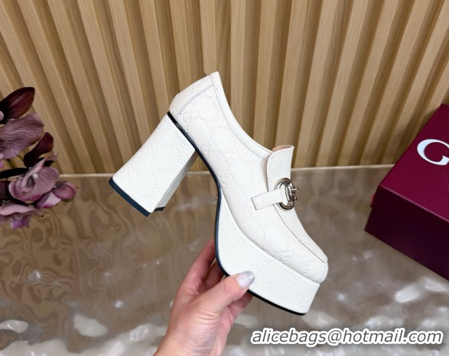 Lower Price Gucci GG Leather Platform Pumps 9cm with Horsebit GG121804 White 2026