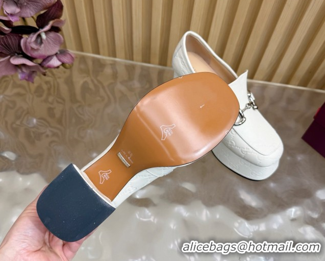 Lower Price Gucci GG Leather Platform Pumps 9cm with Horsebit GG121804 White 2026