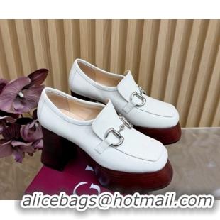 Purchase Gucci Calf Leather Platform Pumps 9cm with Horsebit GG121804 White 2026