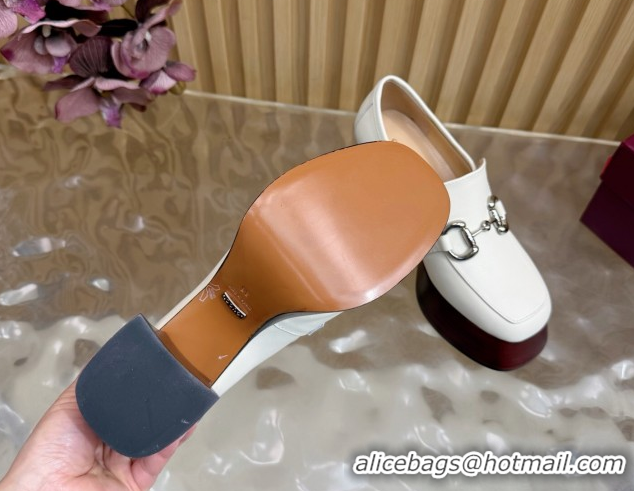 Purchase Gucci Calf Leather Platform Pumps 9cm with Horsebit GG121804 White 2026