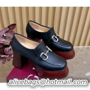 Luxurious Gucci Calf Leather Platform Pumps 9cm with Horsebit GG121804 Black 2026