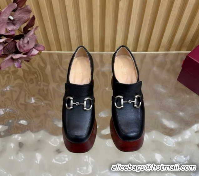 Luxurious Gucci Calf Leather Platform Pumps 9cm with Horsebit GG121804 Black 2026
