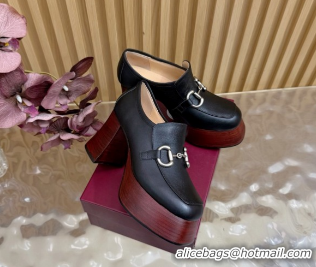 Luxurious Gucci Calf Leather Platform Pumps 9cm with Horsebit GG121804 Black 2026