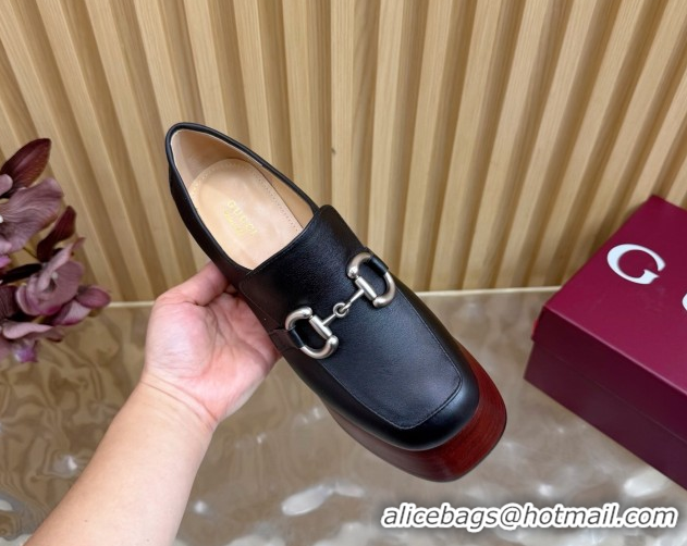 Luxurious Gucci Calf Leather Platform Pumps 9cm with Horsebit GG121804 Black 2026