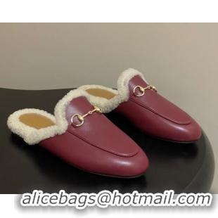 Most Popular Gucci Princetown Calf Leather and Wool Flat Slipper with Horsebit 836055 Red 2026