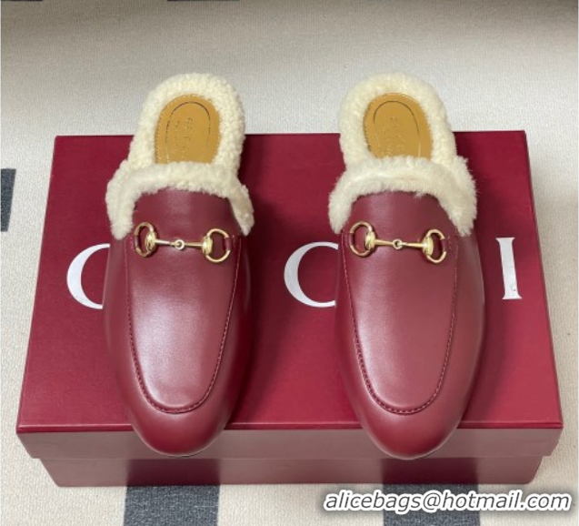 Most Popular Gucci Princetown Calf Leather and Wool Flat Slipper with Horsebit 836055 Red 2026